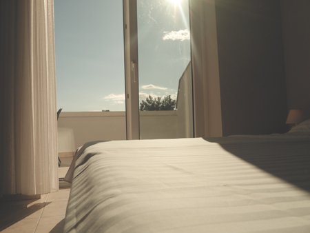 Crikvenica, most beautiful hotel, view from terrace, sunset